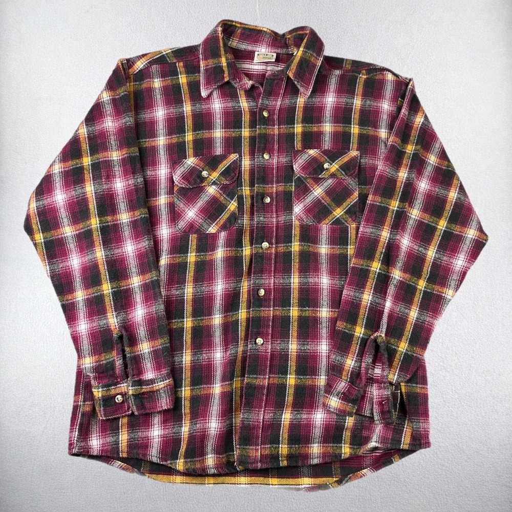 Five Brother Flannel Shirt Mens XLT Maroon Plaid Long Sleeve Heavyweight Cotton